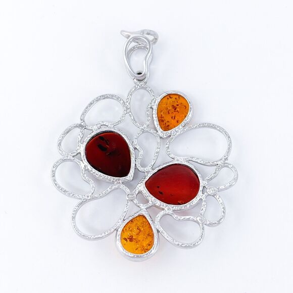 Vintage SML Sterling Silver 925 7cm Multi-Tone Amber Teardrop Pendant - Picture 4 of 7